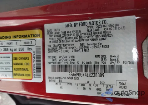 2014 Ford Fusion S z USA, uszkodzony, nr VIN 3FA6P0G74ER238309
